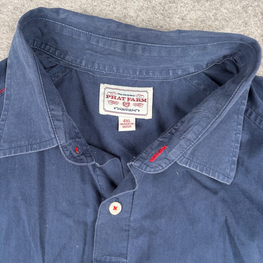 Phat Farm Button Up Shirt Mens 4XL Navy Blue Y2K Streetwear Graphic Long Sleeve - Picture 6 of 13